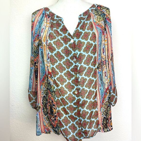 Fig & Flower Boho beautiful chiffon long sleeved blouse in gorgeous colors💐 - Picture 1 of 8